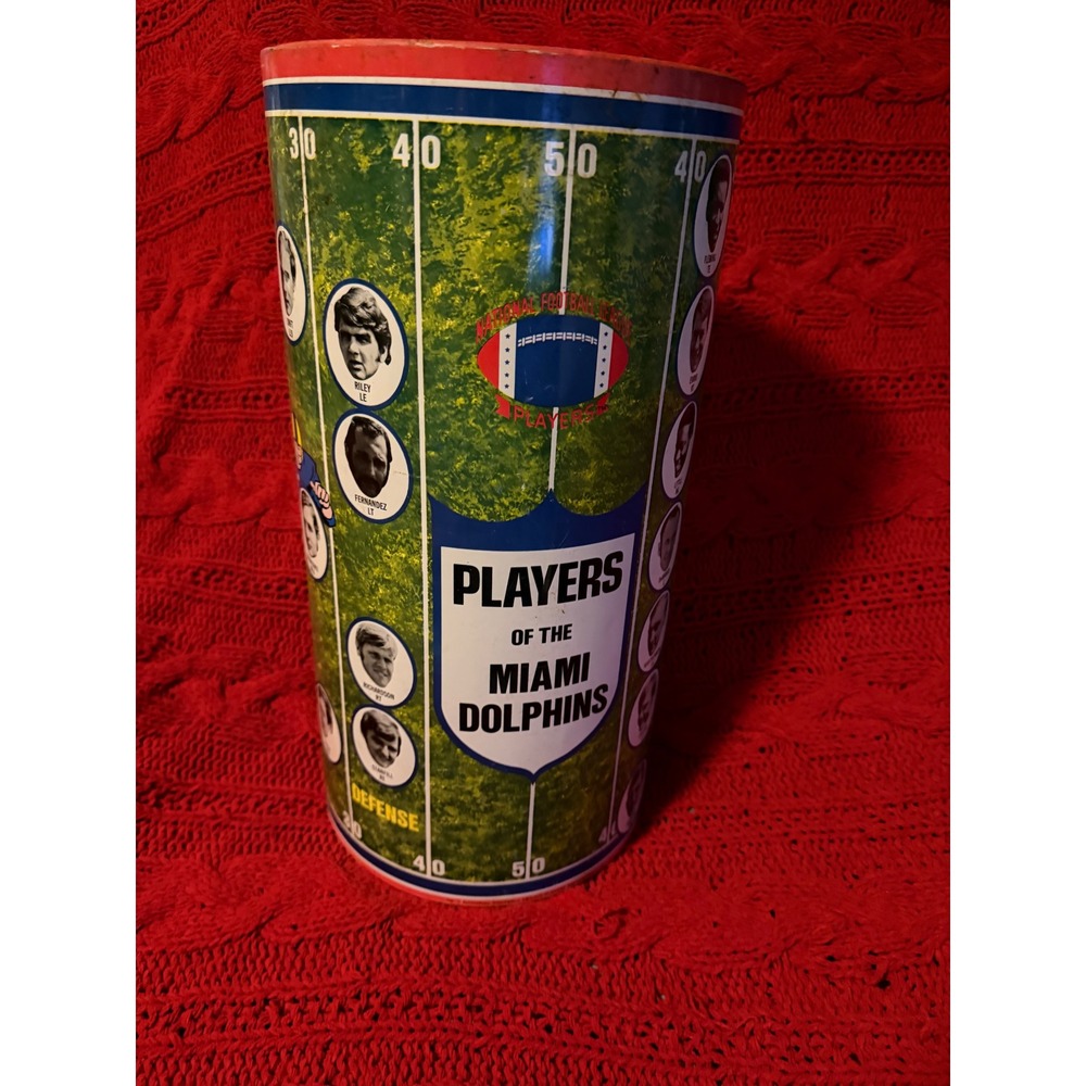 Vintage 1970s Miami Dolphins NFL Players Metal Wastebasket Cheinco Tin Can